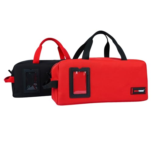 MELOTOUGH Canvas Tool Bags 14 Inch Tool Tote Bag with Zipper Heavy Duty Portable Tool Bag Organizer for Electrician,Technician,Mechanic(Black&Red) B-Black & Red