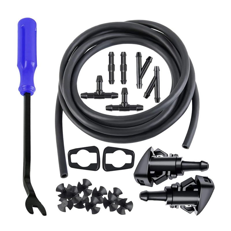 AUCELI Windshield Washer Hose Kit 22 Pcs Set, 4M Washer Fluid Hose, 6 Pcs Hose Connectors, 2 Fan Nozzles, Connect Car Water Pump and Nozzles Suitable for Most Car Windshield Fluid Tubing 22Pcs