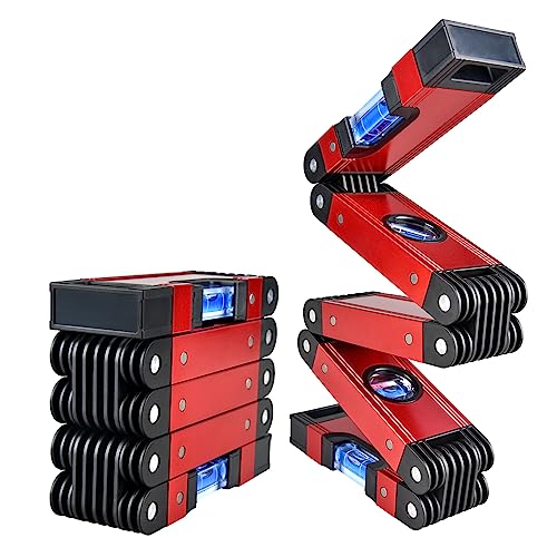 Level, Foldable Multi-Function Precise Measuring Aluminum Alloy Level Tool with Multi-Angle Folding, 4 Level Bubbles, Ideal Woodworking Tool for Carpenter, 28 Inch (EWK-RLALR) EWK-RLALR