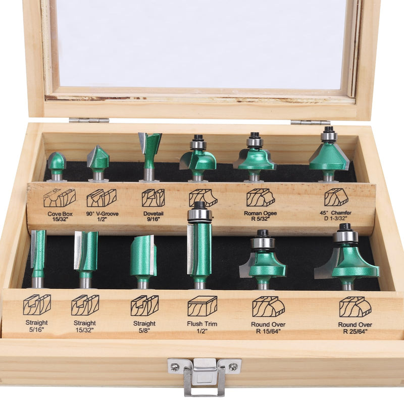 Pro Router Bits Sets of 12Z Pieces 1/4 Inch Shank, Professional Woodworking Tools (12Z 1/4 Shank) 12Z 1/4 shank