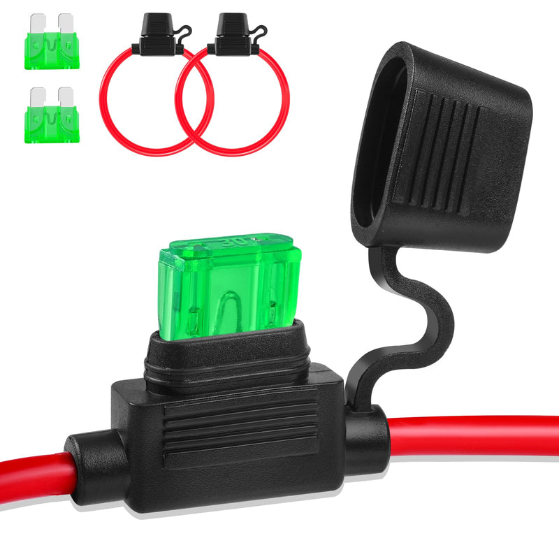 Inline Fuse Holder 12V 2 Pack, Extended Version 12 AWG Waterproof Blade Fuse Holder 13.8 Inch, in Line Fuse Holders 12V with 2 Pcs Standard Car Fuses 30A for Automotive, Marine by XIOGZAXI 12 AWG / 13.8 INCH