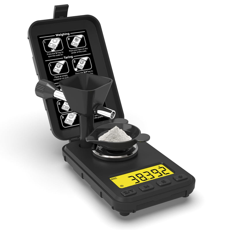 MAXUS Reloading Scale 50g/0.001g with Powder Trickler, Powder Scale with 3 Backlight Colors, Milligram Scale with Repeat Mode Matte Black
