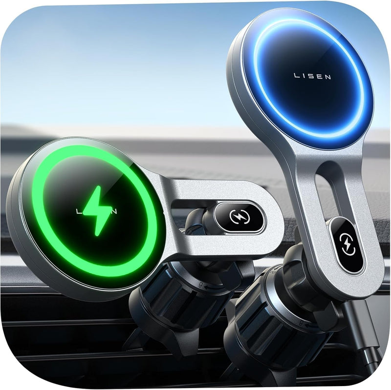 LISEN for iPhone 17 MagSafe Car Mount Charger, [Safer & Faster] Vent Magnetic Wireless Car Charger, Car Vent Phone Mount Charger Fits iPhone 17 Pro Max Air 15 14 13, Samsung with MagSafe Case,Black Black