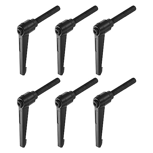 HARFINGTON 6pcs Adjustable Clamping Lever Handles M10 x 60mm Male Thread Bolt Knobs Rotating Screw Locking Quick Release Ratchet Push Button Handle, Black