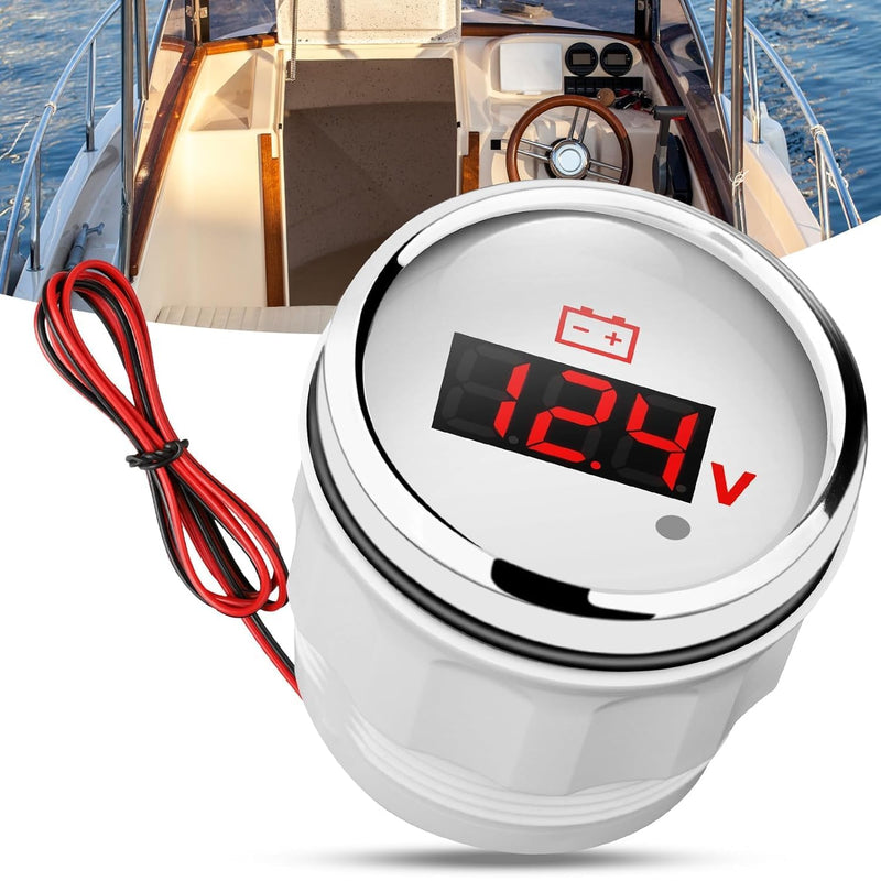 Linkstyle 24V 12V Voltmeter Gauge, Waterproof Volt Meter 12 Volt, 52mm Battery Voltage Gauge with Smart Alarm for Boat Marine
