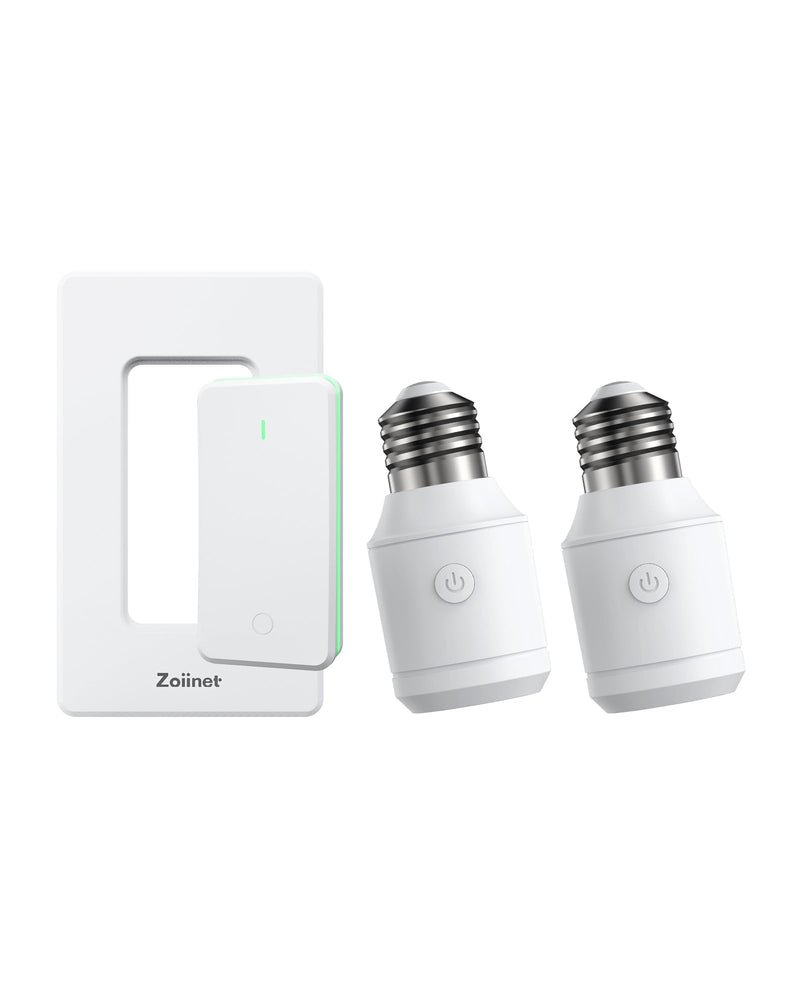 Zoiinet 500W Remote Control Light Bulb Socket, Wireless Light Switch for Pull Chain Lighting Fixture, with 2 E26 E27 Bulbs Base Holder, Programmable, No Wiring Needed 1 Switch 2 Sockets