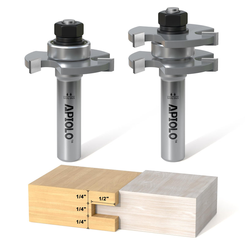 Professional 2 PCS Tongue and Groove Router Bit Set 1/2 Inch Shank, 3 Teeth T Shape Wood Milling Cutter Woodworking Tools, for DIY Doors Tables Cabinets Shelves Furniture 1/2-Inch Shank Adjustable Tongue and Groove Router Bits