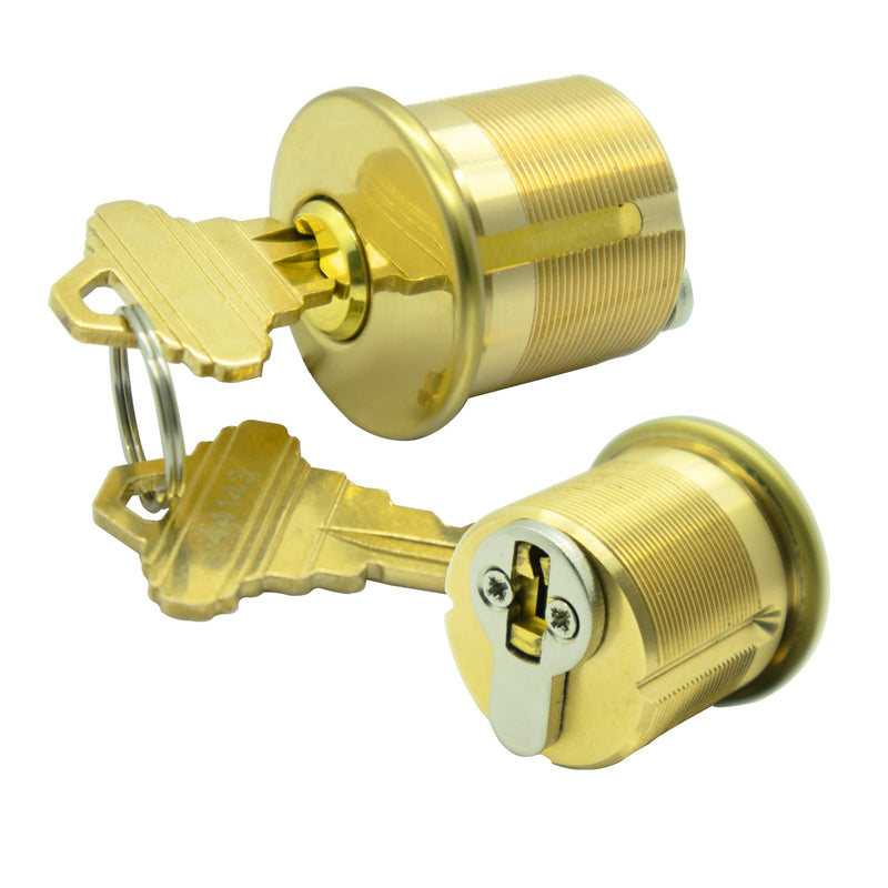 2 Pack Brass Mortise Door Cylinder Lock, 1 1/8" Inch Length Keyed Standard SC1 Keyway, Door Replacement Lock Cylinder with 2 keyed Different Keys Suitable for Home and Commercial Use (Golden).