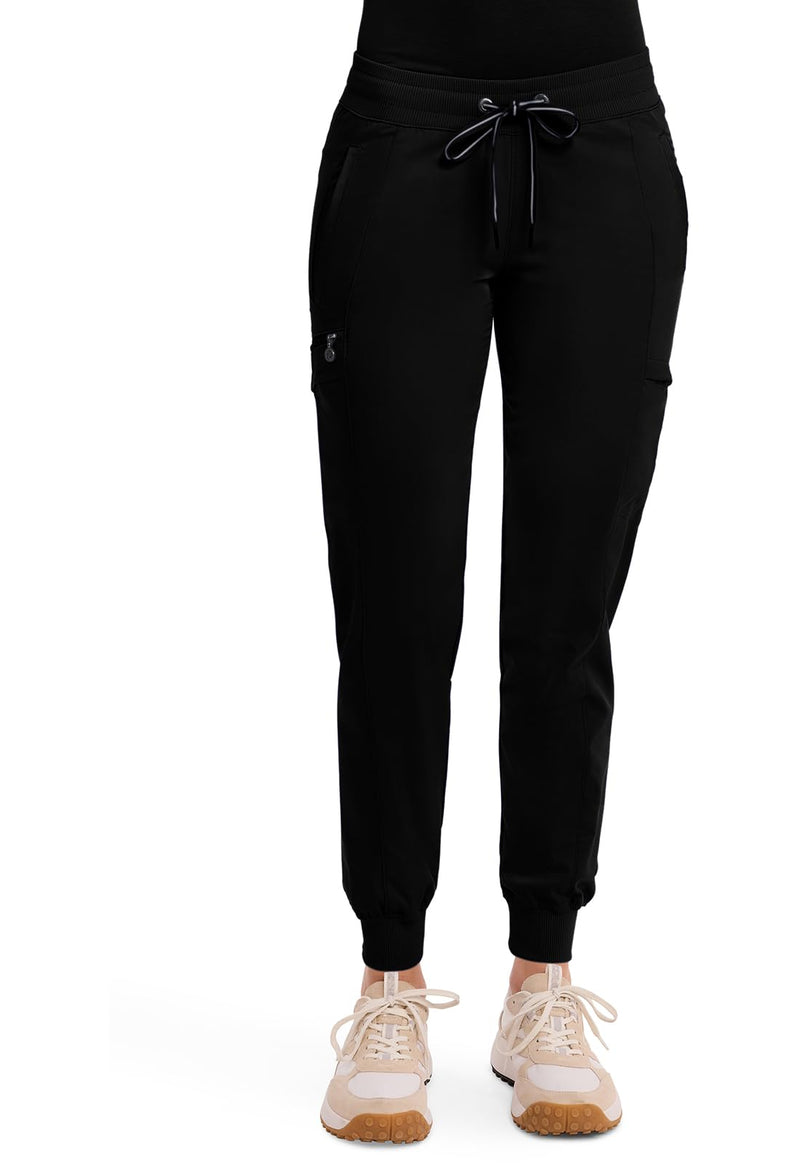Healing Hands Women's Jogger Scrub Pant 7 Pockets Elastic Drawstring, with Moisture Wicking & 2-Way Stretch Technology - 9244 Medium Black