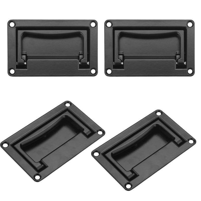 4 Pack, 4.4 x 2.7Inch Zinc Alloy Recessed Pull Handle, Flush Lift Recessed Door Handle,Marine Pull for Boat Deck or Home Furniture etc, Black 4 Pack