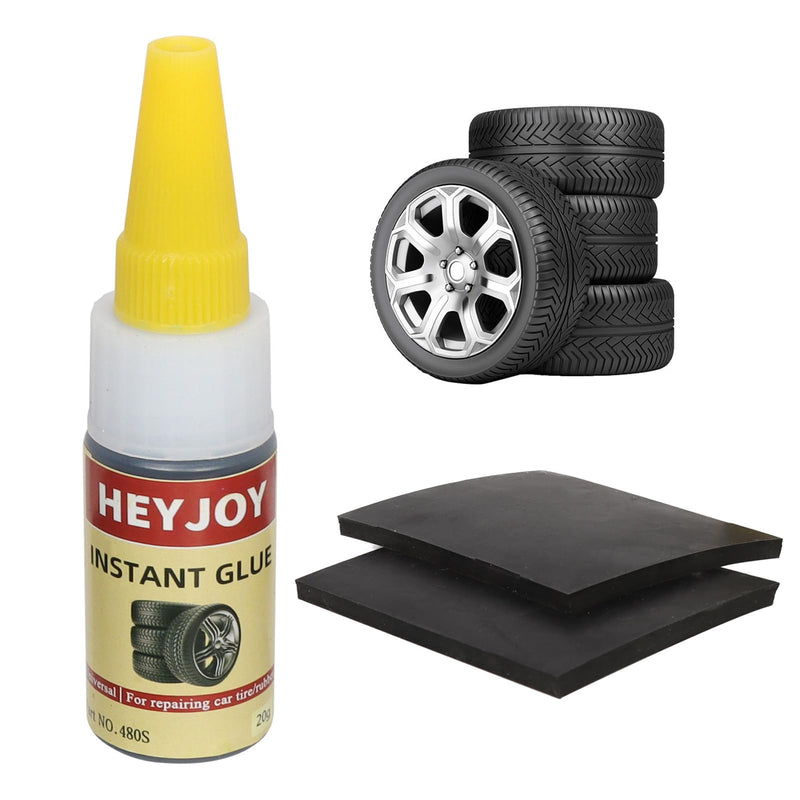 Black Tire Glue with Patch, Sidewall Emergency External Tire Repair Kit, Puncture Repair Anywhere for Tubeless Tires Rubber for ATV UTV Off-road Vehicles Car Motorcycle Tractors Van Trailer Lawn Mower 20g