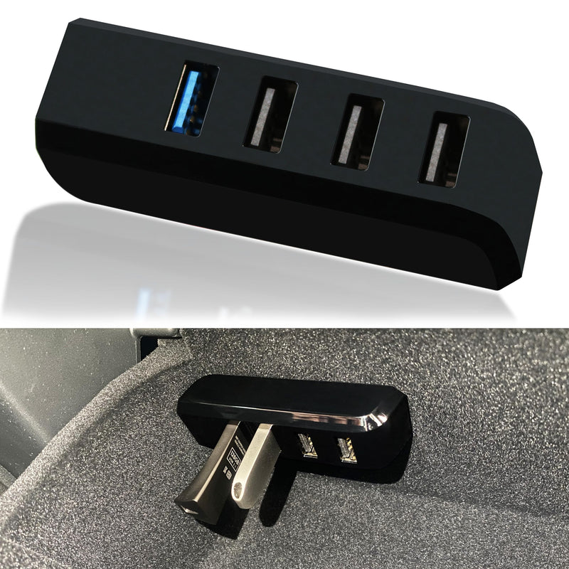 Glove Box USB Hub for Tesla Model Y 2021-2024 Model 3 2021-2023, 4-in-1 Glovebox Docking Station Accessories for Dash Cam Flash Drive Charger Data Transfer Game Music(Not fit 2024 Model 3) Model 3 21-23 & Model Y 2021-2024