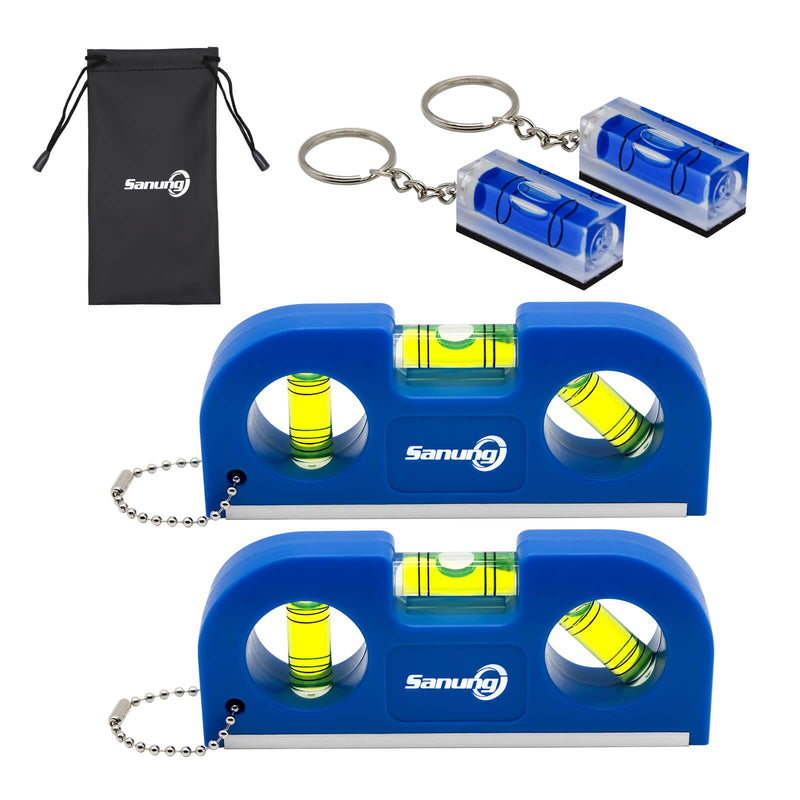 Sanung Magnetic Level Set, 2PCS Portable Bubble Torpedo + 2PCS Acrylic Spirit Levels with Keychain for Quick Attach, 45 90 180 Degree Measurement