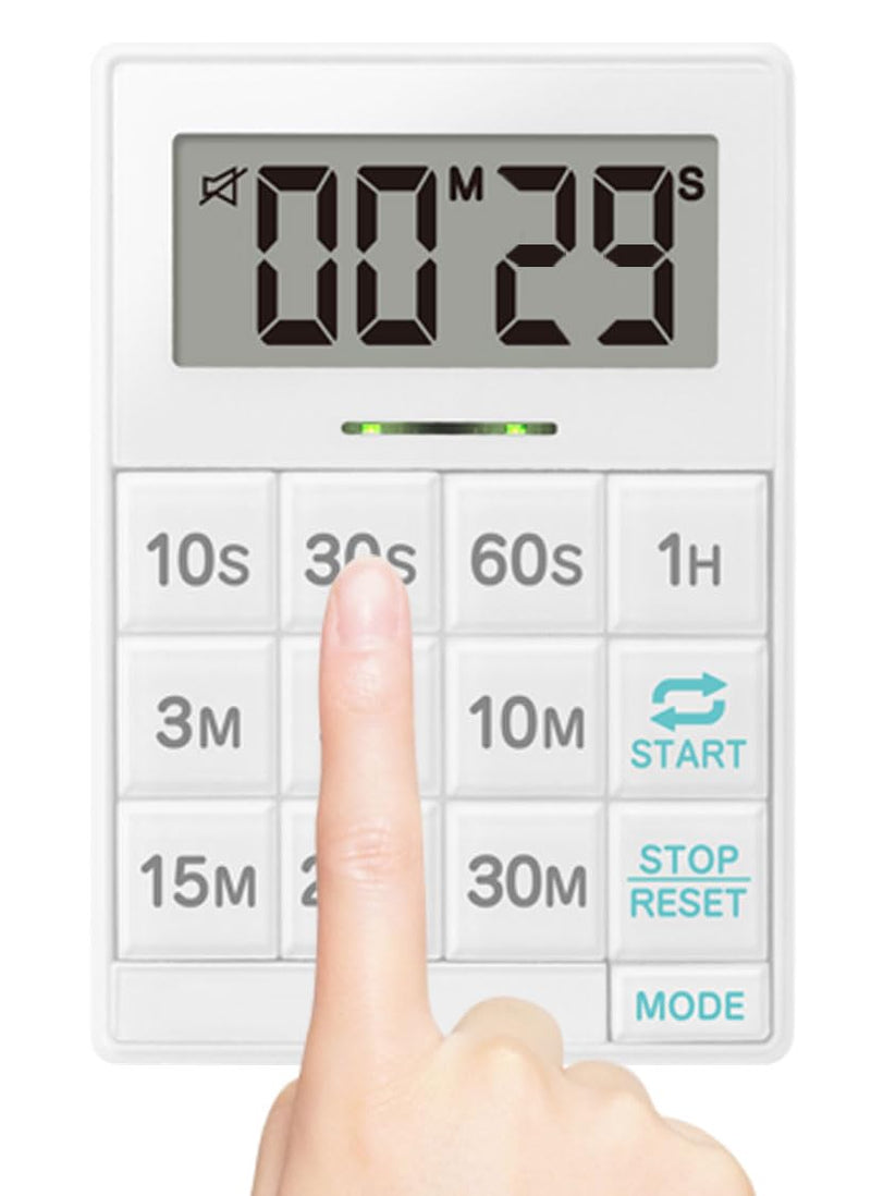dretec One-Push Timer, Just Press, Easy, Time Saving, Interval, Silent, Kitchen Timer, Digital, Magnet, Stand, Light, Study, Muscle Training, Sports, White One push