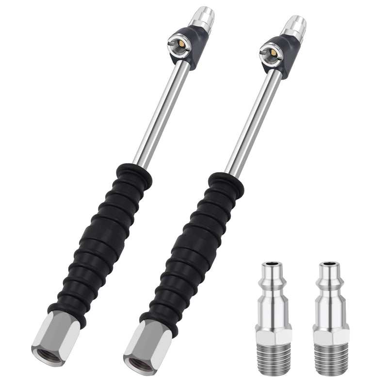 Closed Air Chuck 1/4" FNPT Dual Head 2-Way Connection 9.4" Extended Tire Chuck with Rubber Handle for Tire Inflator Air Pump Compressor Accessories Leak Free 1954B-23