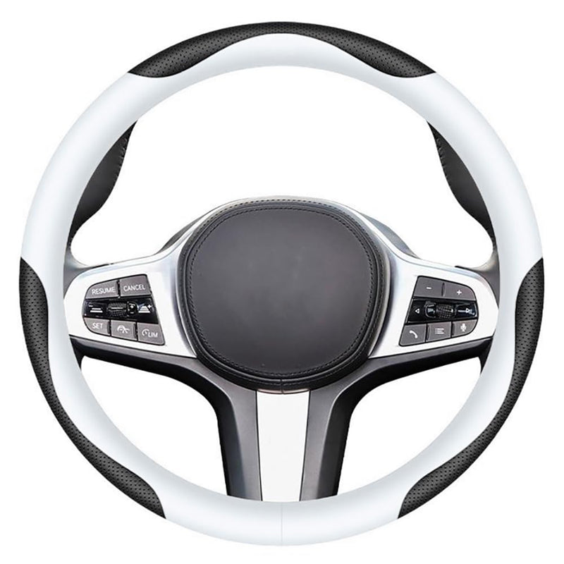  [AUSTRALIA] - Carodi Leather Car Steering Wheel Cover, Elegant, Fashionable, Comfortable, Non-Slip, Breathable, Universal 15 inch, Black and White
