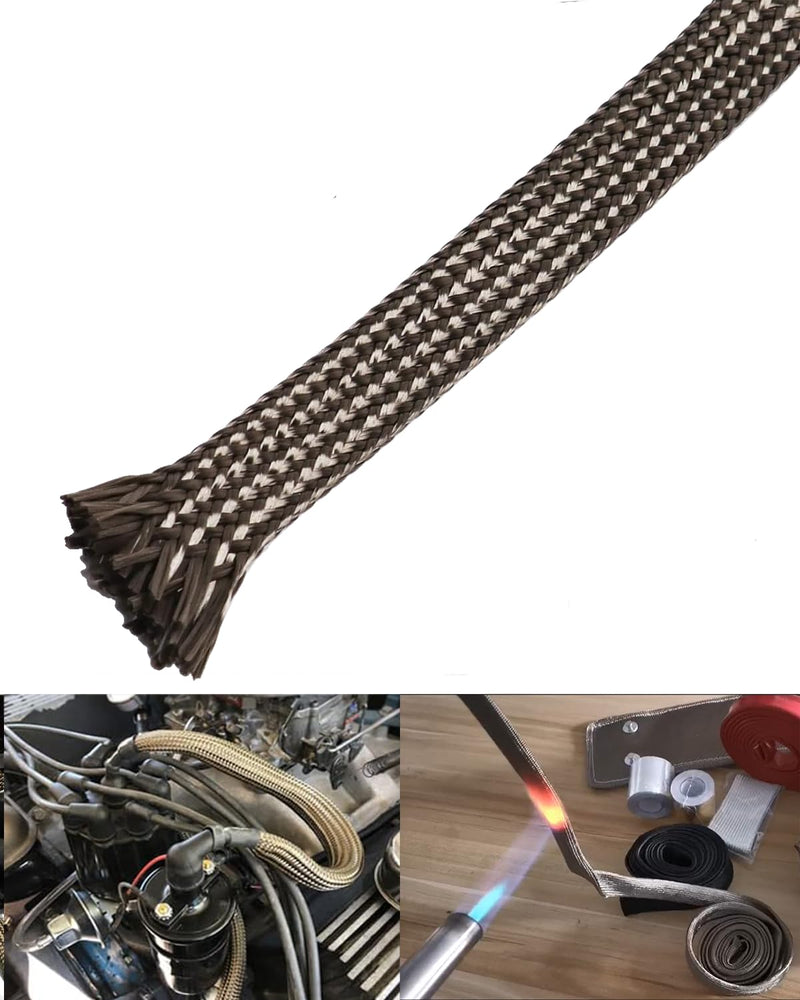 Fuel Line Heat Shield Sleeve - 3/4" ID X 3.3FT 2500°F Fiberglass Heat Wrap Wire Shield Sleeve Cover Hose for Car & Auto Wire Loom Brake Cable, Titanium 3/4''I.D. - 3.3FT
