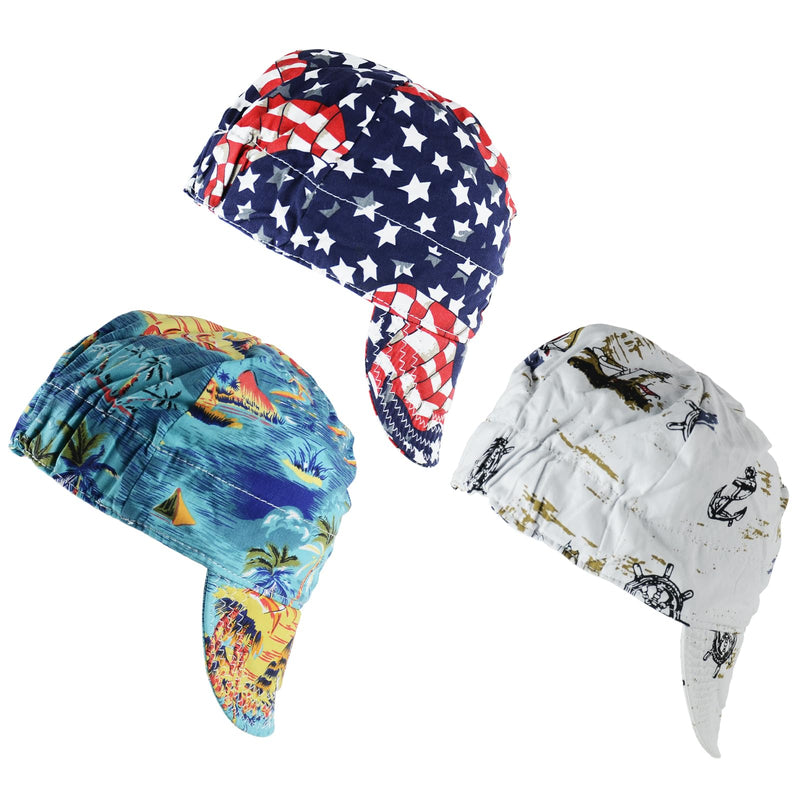 Welding Cap 100% Cotton Welding Caps for Men 3 Pcs Mesh Inside Sweat Absorption Flame Resistant Protective Welders Cap with Elastic Welding Helmet