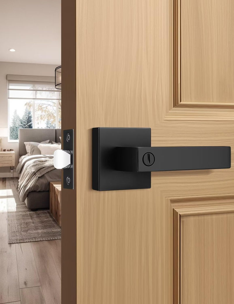 Tinewa 1 Pack Square Privacy Door Levers Locksets in Matte Black Finish, Bed/Bath Door Levers Keyless Interior Handles,Reversible for Left Right Handed Doors Privacy Door Lever - Black
