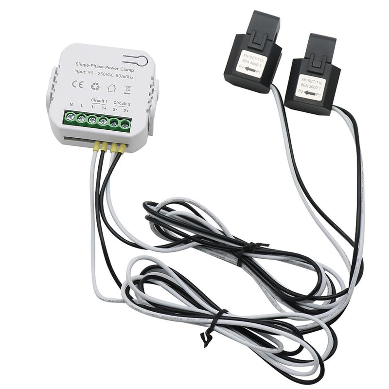 AC110V 220V 80A Tuya App Smart Two-Way Bilateral WiFi Energy Meter with 2PCS 80A CT Current Transformers Clamps Sensors KWh Power Eenrgy Electricity Consumption Monitor Meter Voltmeter Ammeter 80A(CT Diameter 10MM)