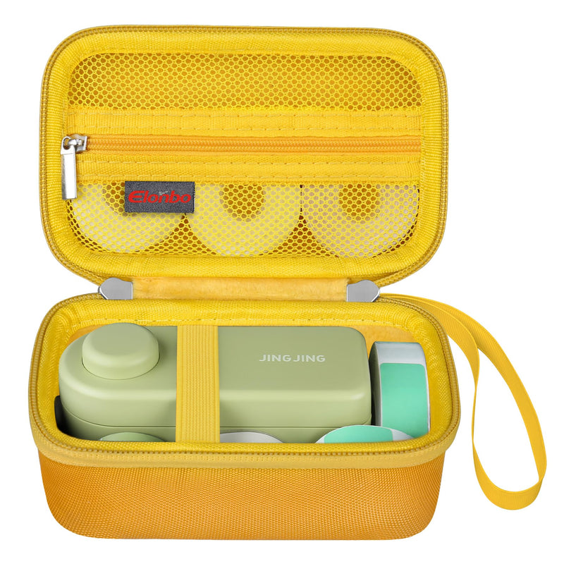 Elonbo Carrying Case for Makeid Label Maker Machine, Makeid L1 Portable Bluetooth Label Printer Handheld Label Printer Storage Holder Bag, Extra Mesh Pocket Fits Label Paper Cable, Yellow
