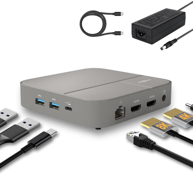 USB C Docking Station Dual Monitor 4K@60Hz or Single 8K@30Hz with 2 HDMI for Windows Laptops,11-in-1 Laptop Docking Station with 5 USB A/C, SD, Gigabit Ethernet, Audio, 130W AC Power Supply 8K DOCK