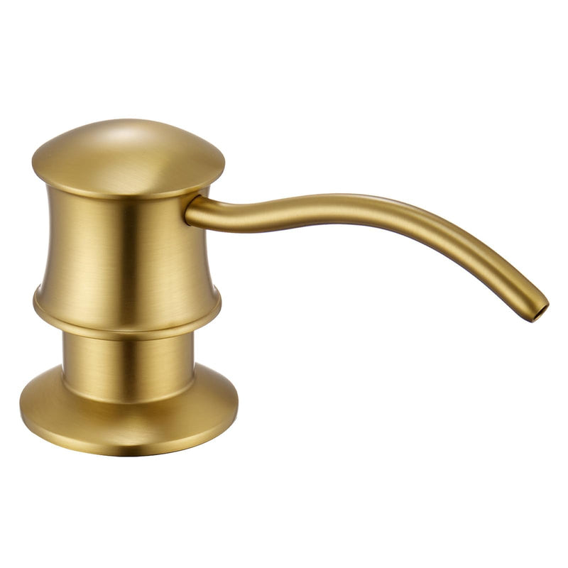 Built in Soap Dispenser for Kitchen Sink Countertop, Solid Brass Pump Head Long Spout with 10.2 Ounce PET Food Safe Material Lotion Bottle, Brushed Gold Finish