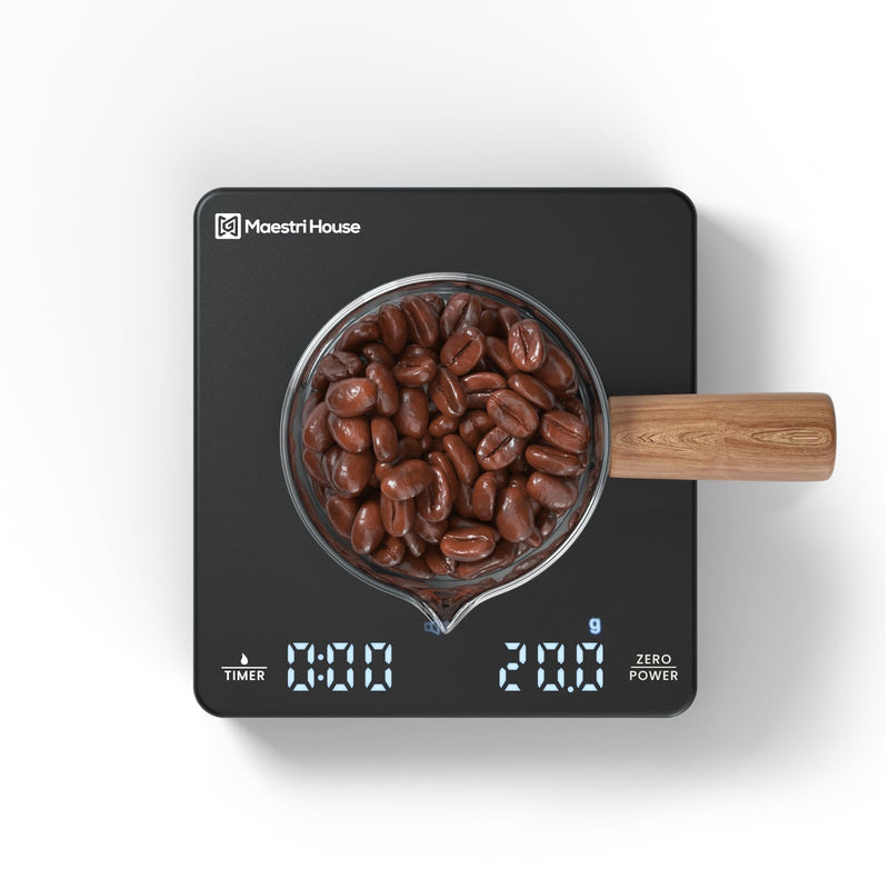 Mini Coffee Scale with Timer, Maestri House Rechargeable Espresso Scale, 2kg/0.1g Accurate Scale for Espresso and Pour-Over Coffee, Portable Digital Kitchen Scale with Automatic Timing-Black Black