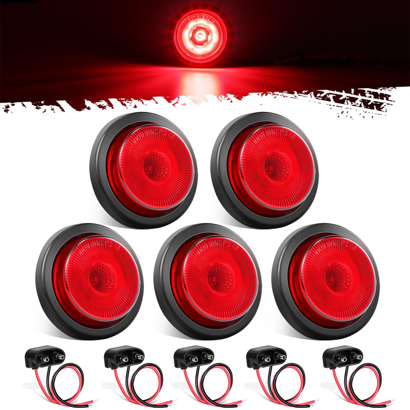 Partsam 5Pcs 2.5 inch Round Red 13LED Trailer Trucks Side Marker Clearance Lights with Reflectors, IP67 Waterproof, Includes Pigtails and Rubber Grommets