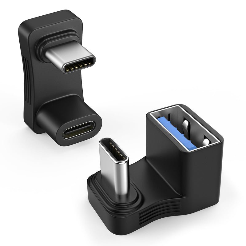MoKo 180 USB-C Adapter 2-Pack, U-Shape, PD 100W Fast Charging, 4K Video, Angled for Steam Deck, Switch, Laptop, Tablet, Phone C to C, C to A Plastic Black