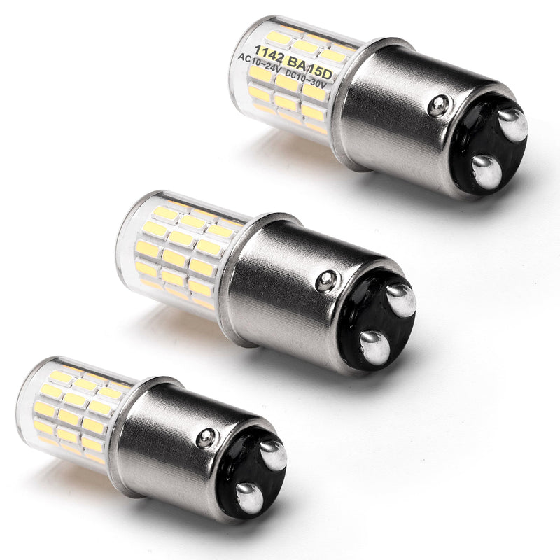 BA15D 12V, 1076 1142 1176 S8 1004 90 LED Bright White 6000K, 3W DC Bayonet Bulb Double Contact for RV Camper Trailer Boat Interior Marine Lights,3 Pack 1142 White