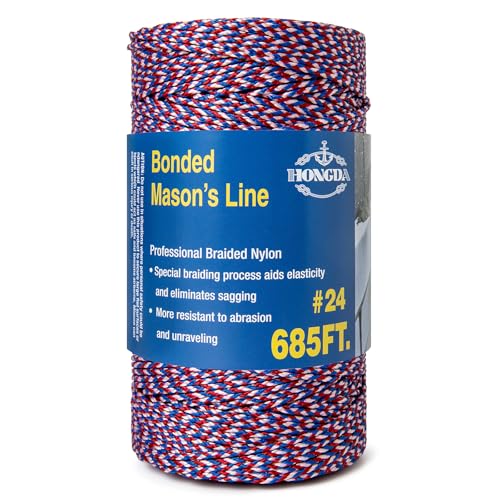 HONGDA #24 Bonded Braided Nylon Mason Line, 685 FT #24 685FT Red/Blue/White