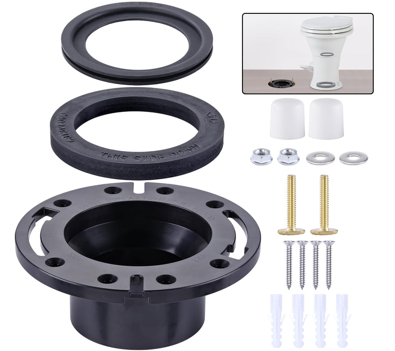 RV Toilet Seal and RV Toilet Flange Kit, Designed for RV 300/310/320 Toilets, Replaces 385345892 RV Floor Flange and 385311658 Flush Seal and 385311652 Base Seal, 3 in 1 Combo Kit - Black 3-in-1 Flange Kit