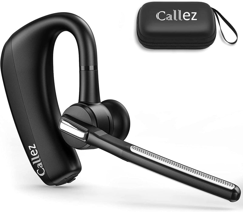 Callez Bluetooth Headset for iPhone Android Cell Phone Trucker Office Work | Bluetooth Earpiece V5.0 with CVC8.0 Dual Mic Noise Cancelling, Mute/Volume Buttons, Hands-Free Wireless Headset for Business Black