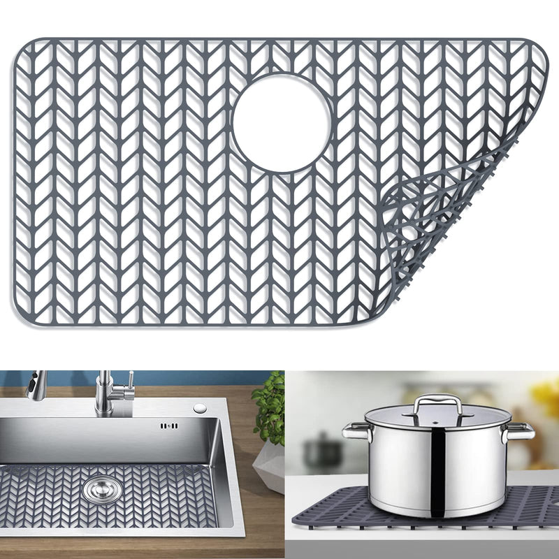Sink Protectors for Kitchen Sink 26"x 14"Rear Silicone Sink Mat | Various sizes and styles,Protector for sinks and dish,Withstand to 500F,Food-grade silicone .Non-slip and raised feet 26"x14" Rear Gray
