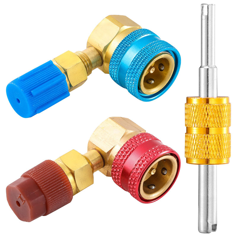R1234yf Quick Couplers Kit, R1234YF to R134A Quick Coupler Adapter, High/Low Side Quick Coupler R1234YF AC Charging Hose Adapter Fitting Connector for Car Conditioner AC Charging (90° Adapter)