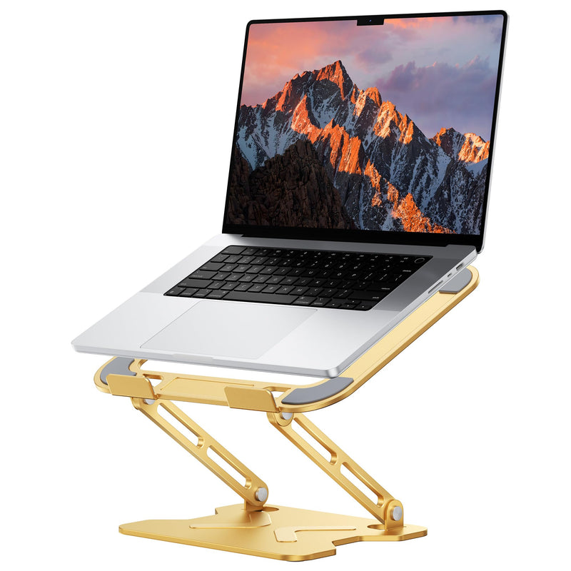 Adjustable Laptop Stand for Desk, Metal Foldable Laptop Riser, Portable Laptop Holder Mount, Ventilated Cooling Computer Notebook Stand for MacBook Air Pro, All 10-16'' Notebooks Laptops, Gold