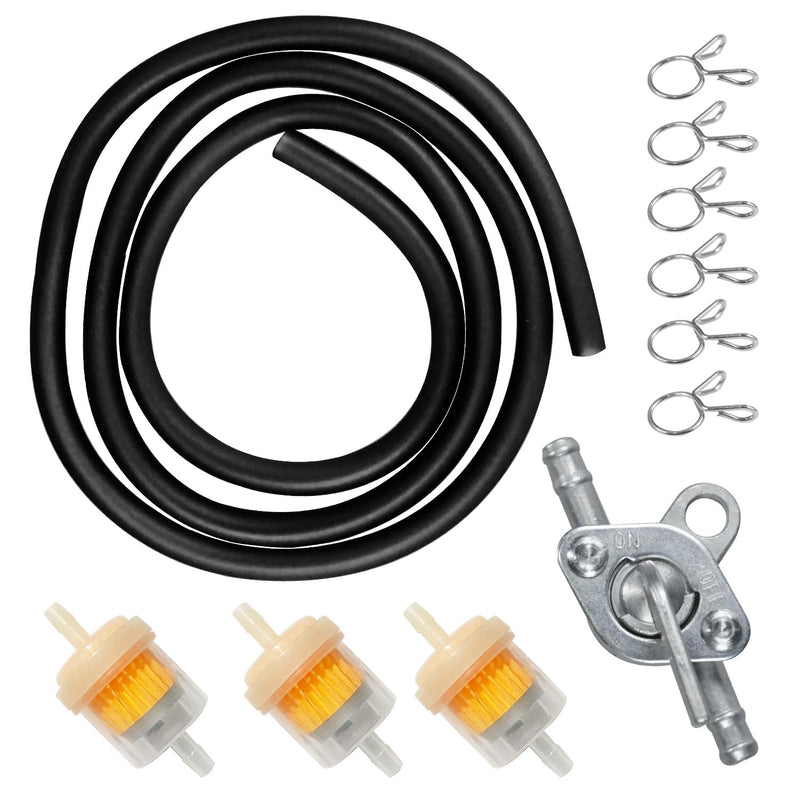 Gas Fuel Line Hose Clamps Fuel Filters with Inline Shut Off Valve Petcock Set for 50cc 70cc 90cc 110cc 125cc 150cc Taotao Coolster Apollo Baja ATV Four Wheeler Dirt Pit Bike (BLACK) Black