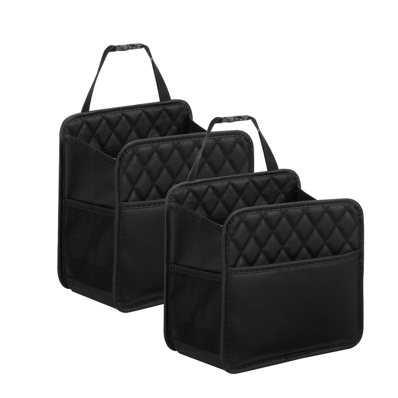 LXUNYI Car Organizer Back Seat, 2 Pack Waterproof Pu Leather Car Seat Storage Bag Large Foldable Universal Hanging Car Seat Back Organizer for Kids & Adults with Cup Holders Car Travel Accessories Black 2Pack Large