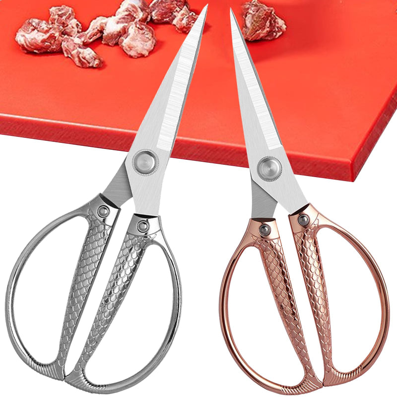 Kitchen Shears 2 Pack, Heavy Duty Poultry Shears, Dishwasher Safe, All Purpose Stainless Steel Utility Scissors for Kitchen, Chicken, Fish, Herbs, Turkey Silver+rose Gold