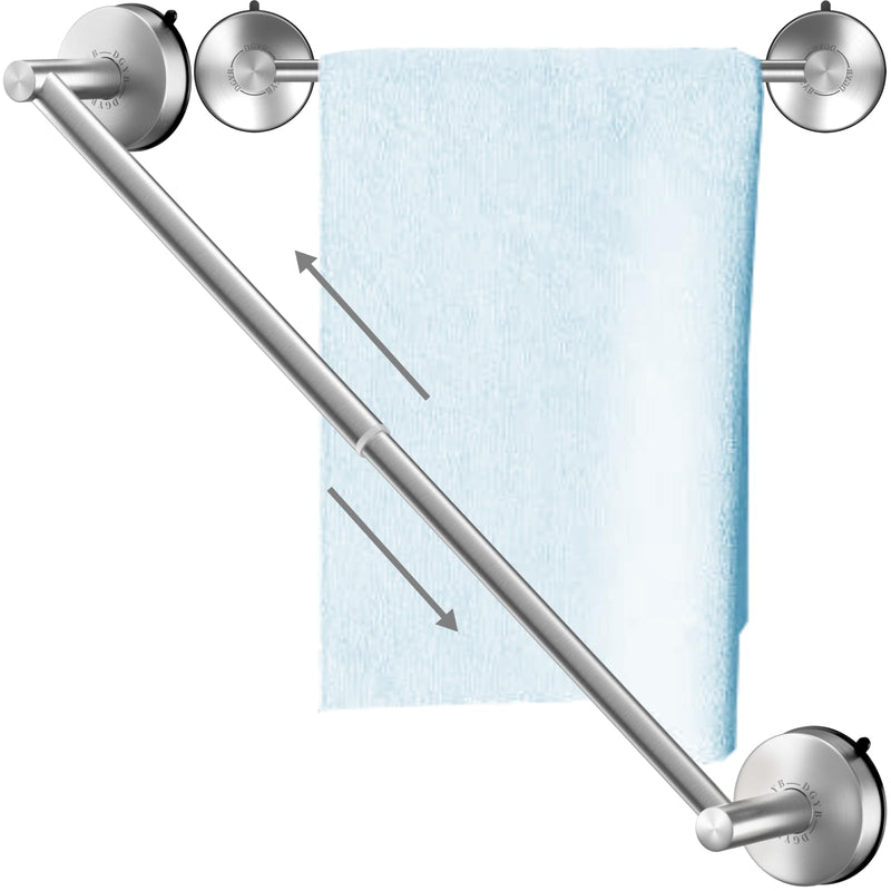 DGYB Adjustable Suction Cup Towel Bar for Bathroom 14 Inch ~ 27 Inch Brushed Nickel Towel Rack Stainless Steel Bath Towel Holder for Glass Shower Door 14"~27" Towel Bar - 1pc/Brushed Nickel