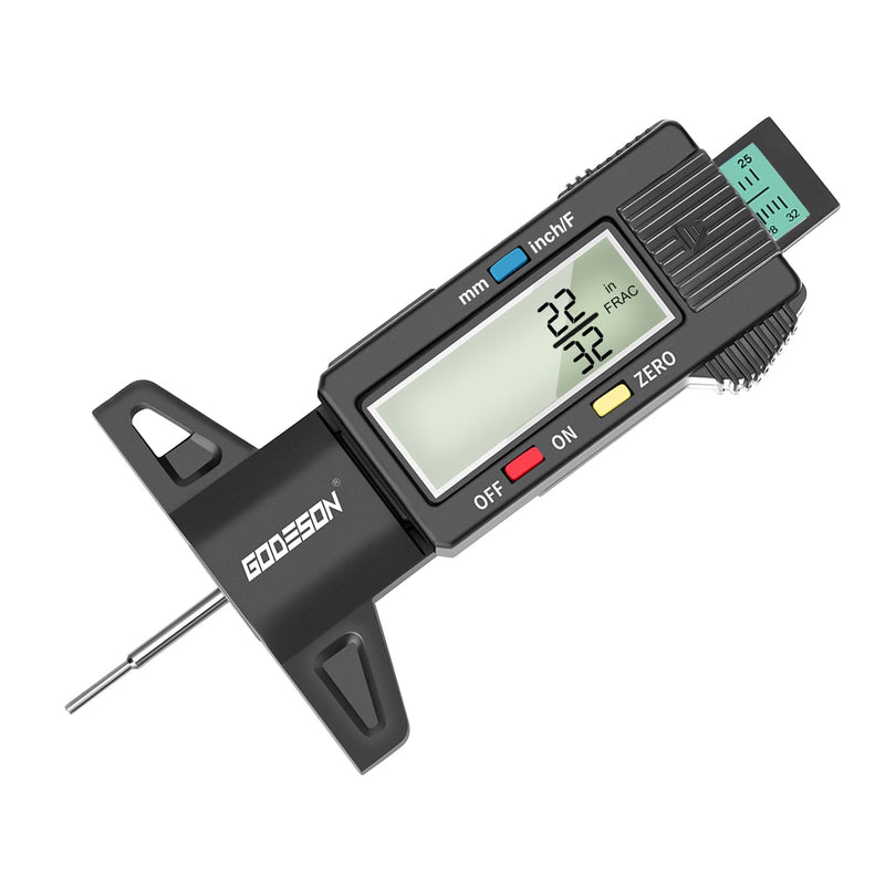 GODESON Tire Tread Depth Gauge, Digital Tire Tread Depth Gauge with 3 Modes-Fractional Inch, Decimal Inch and Millimeter, Tire Depth Gauge for Motorcycles, Cars, SUV, Easy to Read Tread Depth Gauge Black