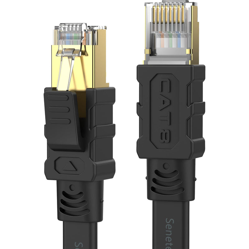 Senetem Cat 8 Ethernet Cable 100FT, High Speed 40Gbps 2000Mhz Flat Internet Network Patch Cord, RJ45 Shielded Outdoor&Indoor LAN Cable, Compatible for Gaming, PC, PS5/4/3, Xbox, Modem, Router Black 1