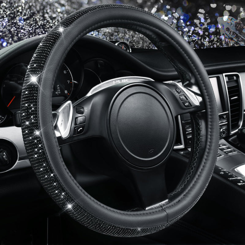 CAR PASS Bling Diamond Leather Steering Wheel Cover, With Sparkly Crystal Glitter Rhinestones Universal Fit 14"1/2-15" Car Wheel Protector for Women Girl Fit Suvs,Vans,Sedans,Car,Trucks, Black Diamond Black Diamond on Velvet