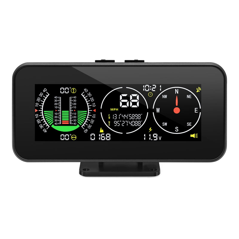 Car Inclinometer Angle Slope Meter Digital HUD GPS Level Tilt Meter MAIMEIMI, Real-time Multifunctional Vehicle tilt, Pitch Angle, Speed with Dashboard Compass Display for 11.5-30V Off-Road Vehicles