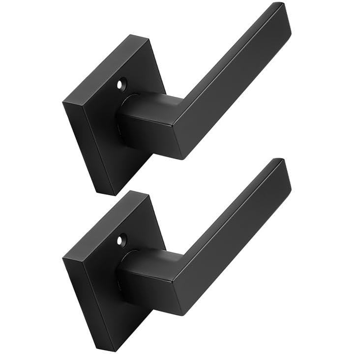 Probrico Matte Black Half Dummy Levers, Square Non-Turning Door Knobs for Left or Right Handed Doors, Interior Keyless Door Handle for Closet or Pantry (2 Pack, Single Side, Exposed Screws) 2