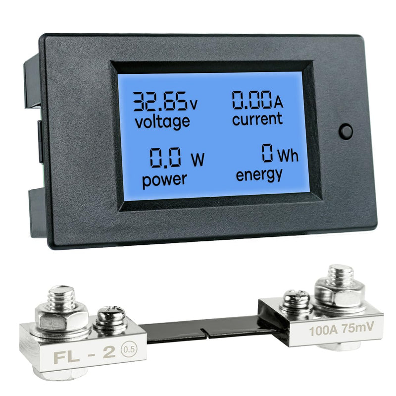  [AUSTRALIA] - DC 6.5-100V 0-100A LCD Display Digital Power Monitoring Meter Voltage Current Power Energy Meter Ammeter Voltmeter Multimeter with 100A Current Shunt