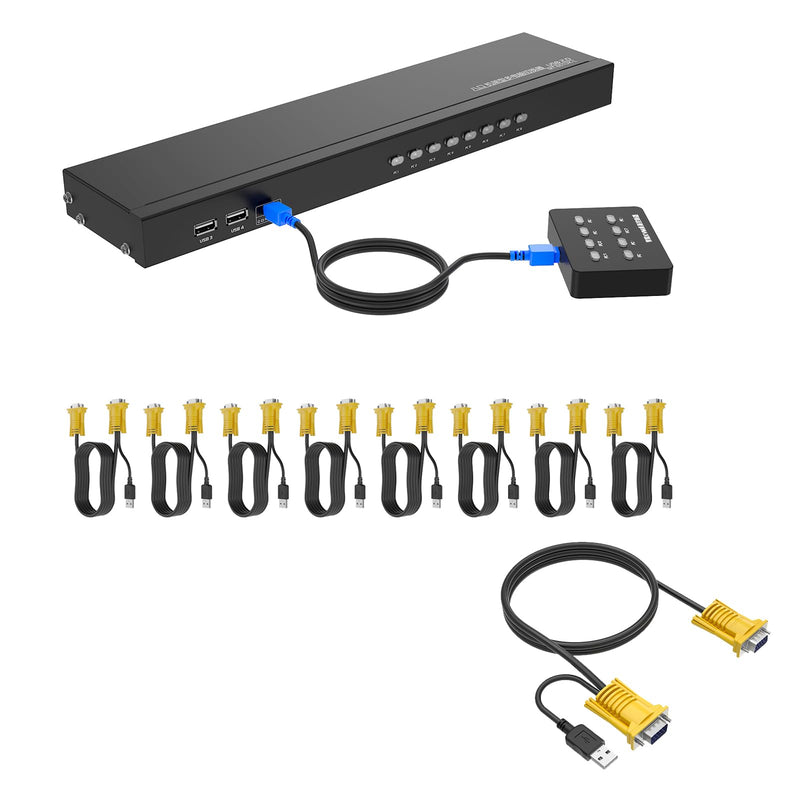 8 Port VGA KVM + 9 Pack VGA KVM Cables