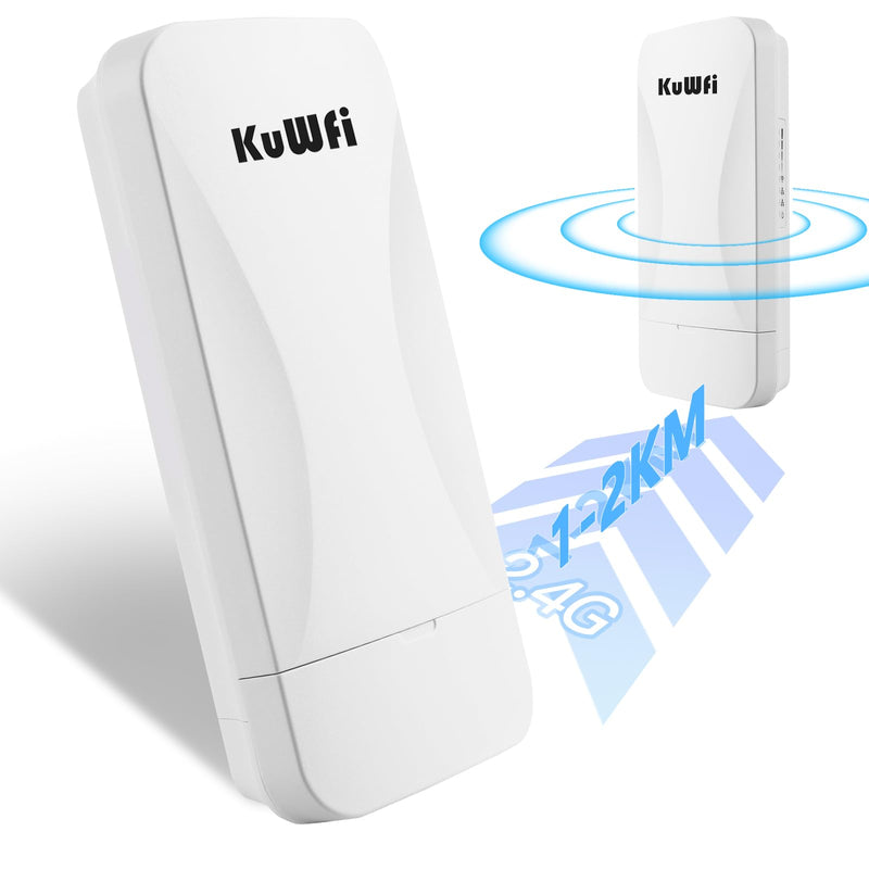 KuWFi Point to Point Wireless WiFi Bridge 2.4G Long Range CPE Indoor/Outdoor 1KM Transmission Distance Solution for PTP/PTMP IP65 Weatherproof 11DBI Antenna WB2F01 2.4G