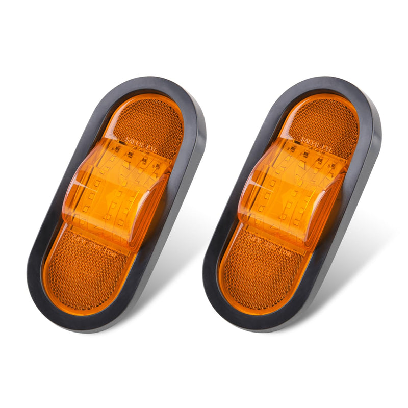 2Pcs 6.5 Inch Oval LED Side Marker Lights and Mid Ship Turn Signal Amber w/Reflex Lens Rubber Grommet Sealed w/3 Prong Wire Pigtail for 6 Inch Oval Led Trailer Mid Turn Marker Lights Reflectorized 2